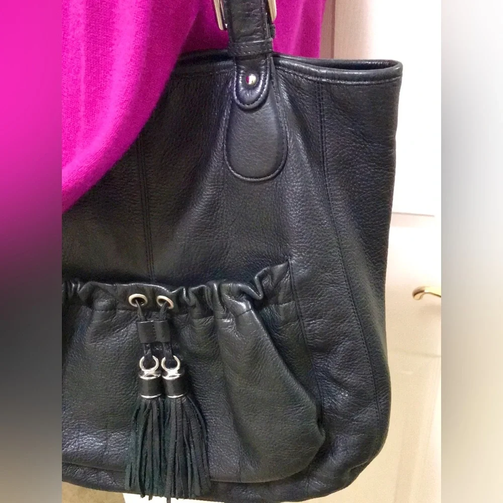 Ann Taylor Loft Black Leather Tassel Handbag